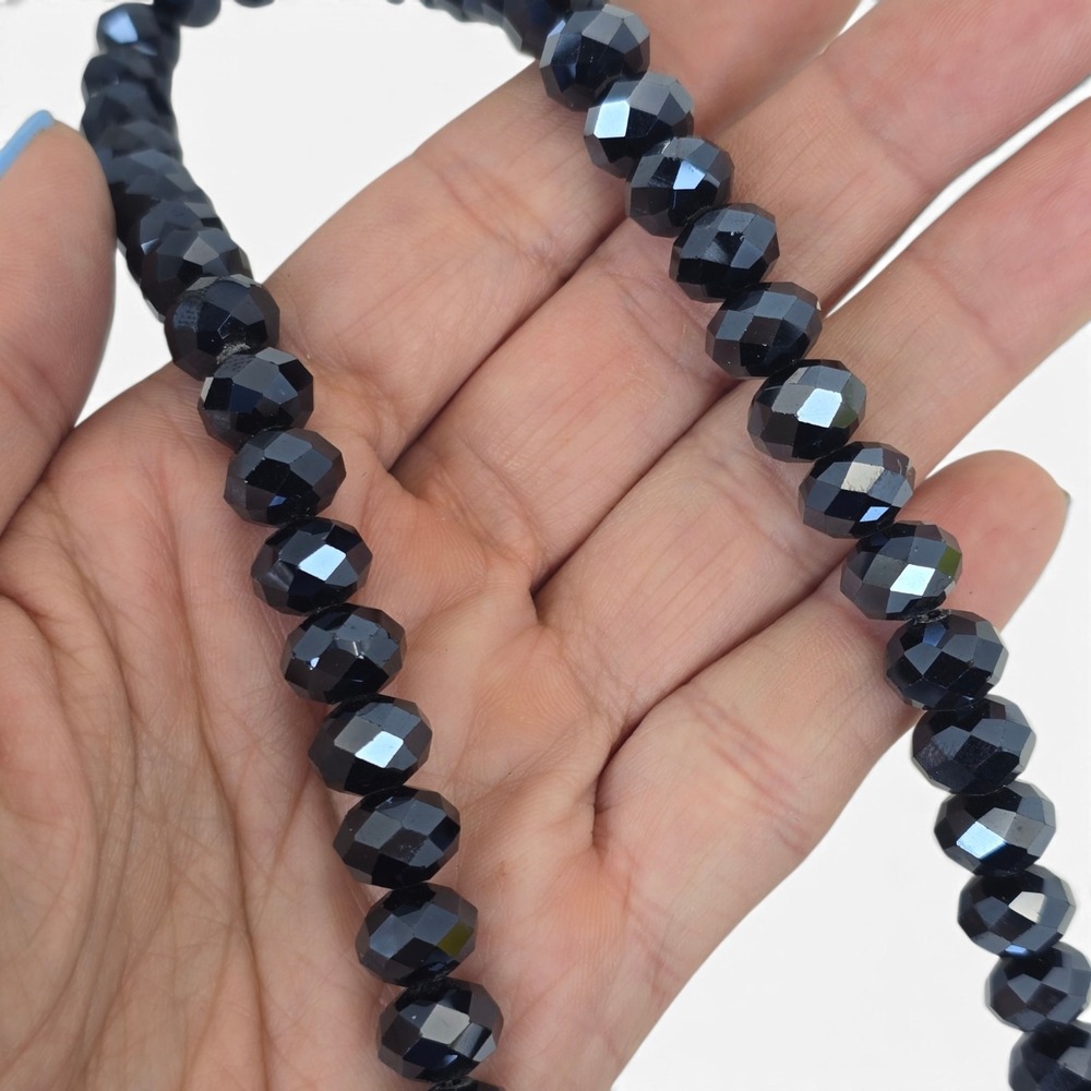 Navy Blue Faceted Bead Necklace Graduated Statement Jewelry Magnetic Clasp - Picture 11 of 12